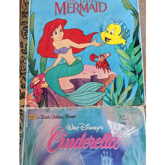 Vintage Golden Book Set of 2 Walt Disney Cinderella The Little Mermaid Childrens - Picture 4 of 13